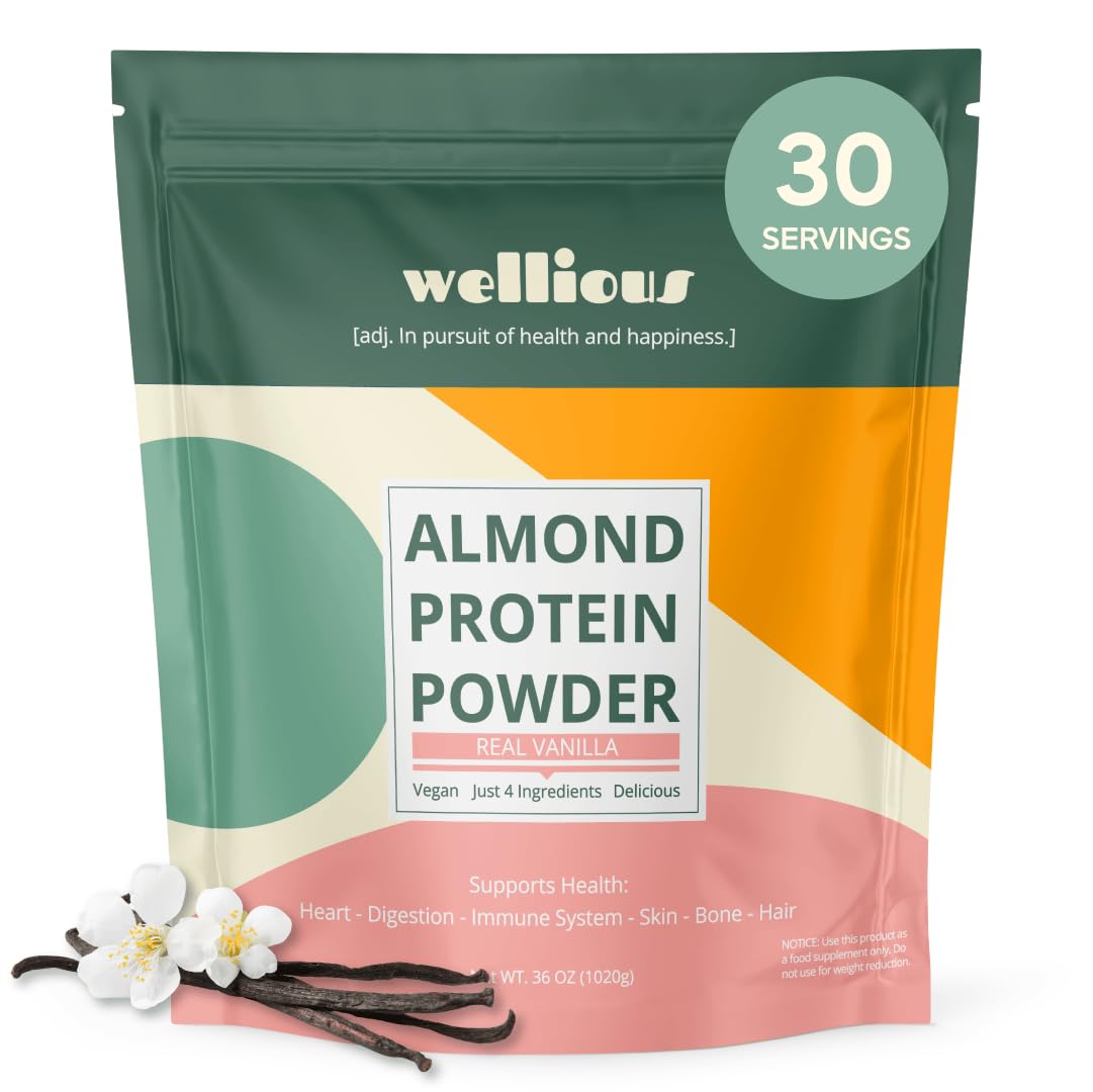wellious Almond Vegan Protein Powder, Vanilla, 18g Protein, Soy-Free