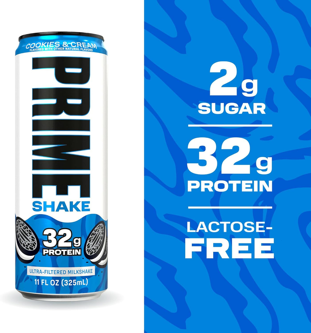 PRIME Shakes, Cookies & Cream, 32g Protein Shake for Muscle Support & Recovery, Ultra-Filtered Milk, Lactose Free, Low Sugar, Low Calorie, Ready to Drink, 11 fl oz, 12 Pack