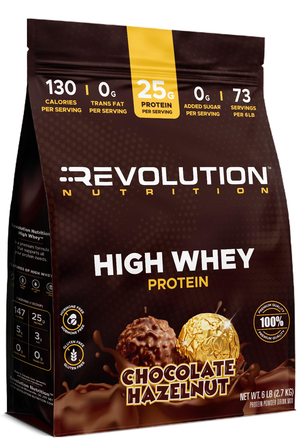 Revolution Nutrition, High Whey, Protein Powder 6LB, Whey Isolate, Gluten Free, Lean Muscle Mass for Men & Women, 25g of Protein Per Scoop, 2.7kg, 73 Servings (Caramel Iced Cappuccino, 6 Pound)