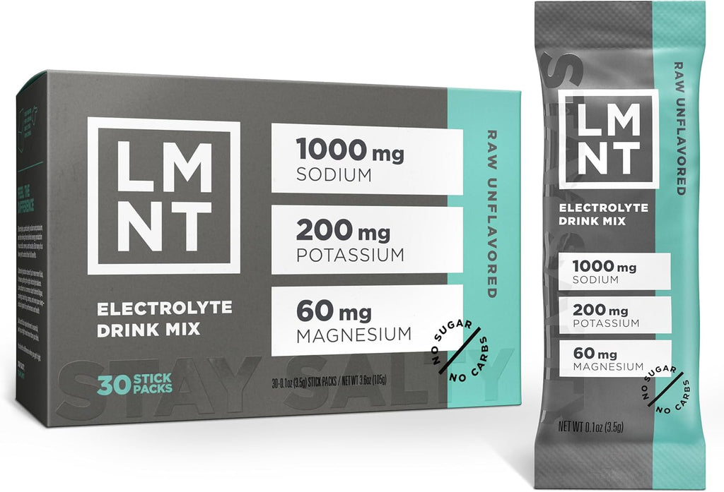 LMNT Zero Sugar Electrolytes - Raw Unflavored Salt | Drink Mix | 30-Count