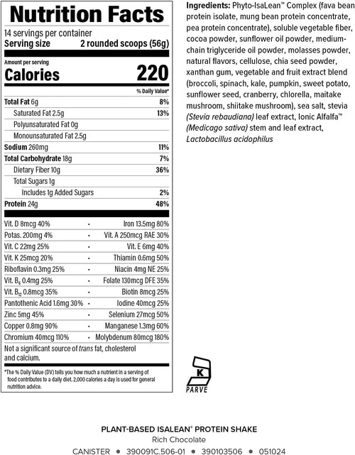 Isagenix IsaLean, 24g Plant-Based Protein, Rich Chocolate, 27.2 oz