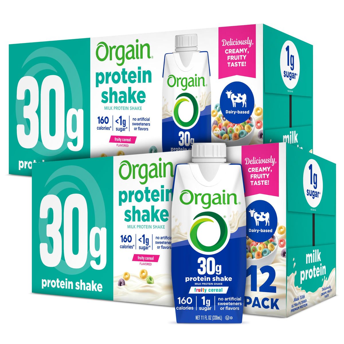 Orgain 30g High Protein Dairy Shake, 5g BCAAs, Chocolate, 11 oz, 12pk