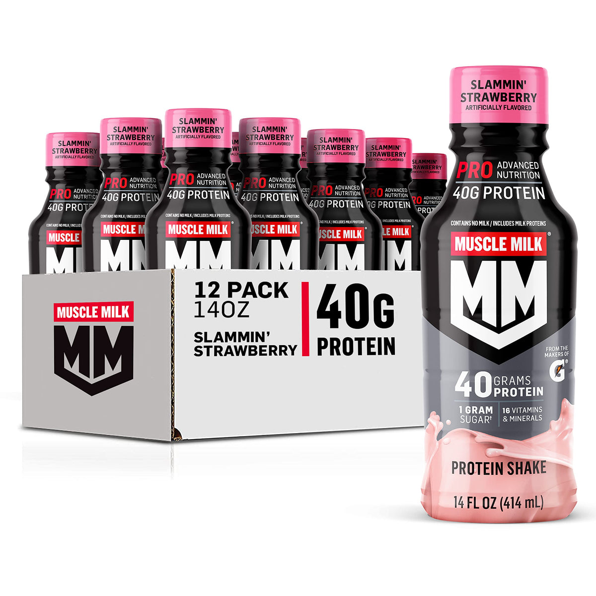 Muscle Milk Pro Advanced Nutrition Protein Shake, Intense Vanilla, 14 Fl Oz Bottle, 12 Pack, 40g Protein, 1g Sugar, 16 Vitamins & Minerals, 6g Fiber, Workout Recovery, Packaging May Vary